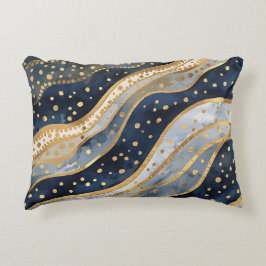 Luxury, Modern, Gold Blue Pattern Prydnadskudde