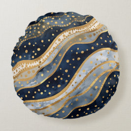 Luxury, Modern, Gold Blue Pattern Rund Kudde