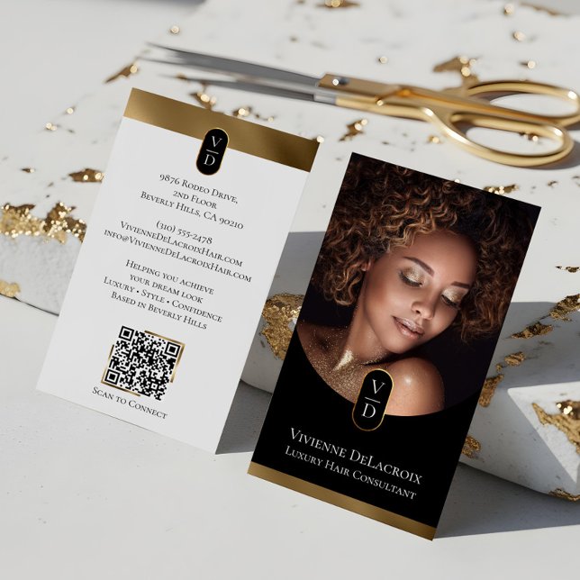 Luxury Modern Gold Monogram Hair Stylist Salon Visitkort (Luxury Modern Gold Monogram Hair Stylist Salon Business Card)