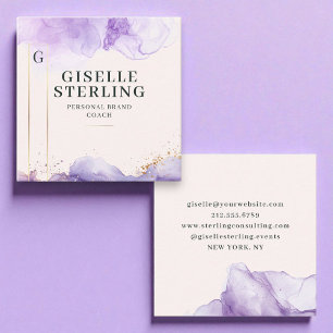 Luxury Modern Lila Watercolor Gold Foil Fyrkantigt Visitkort