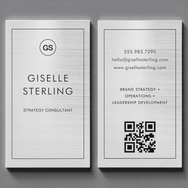 Luxury Modern Metallic Monogram QR Code Visitkort (Skapare uppladdad)