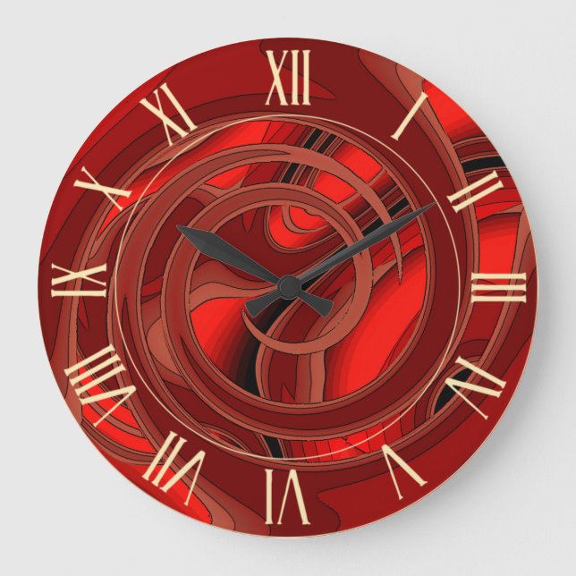 Luxury Modern Red Abstrakt Blommigt Ro Stor Klocka (Framsida)