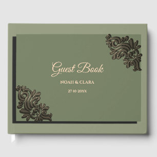 Luxury Modern Sage grönt & guld Metall Gästböcker