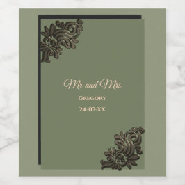 Luxury Modern Sage grönt & guld Metall Vinflaska Etikett