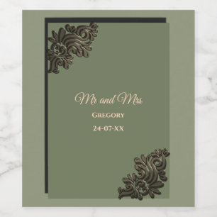 Luxury Modern Sage grönt & guld Metall Vinflaska Etikett