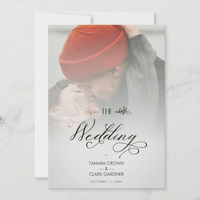 Luxury Modern Transparency Wedding Photo Script Inbjudningar (Framsida)