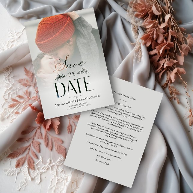 Luxury Modern Transparency Wedding Photo Script Spara Datumet (Luxury Modern Transparency Wedding Custom Photo Script Save the Dates Cards. )