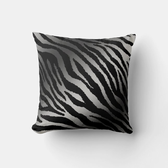 Luxury Modern Zebra Silver Black Line Kudde (Framsida)