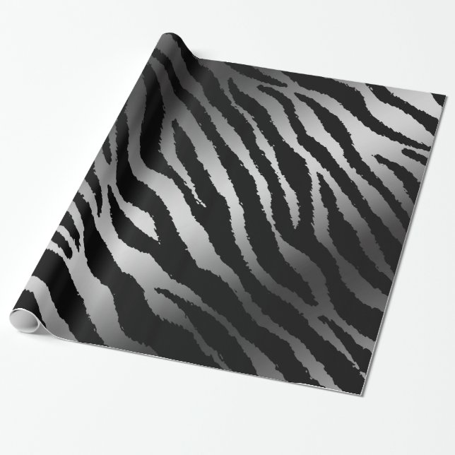 Luxury Modern Zebra Silver Black Line Presentpapper (Utrullad)