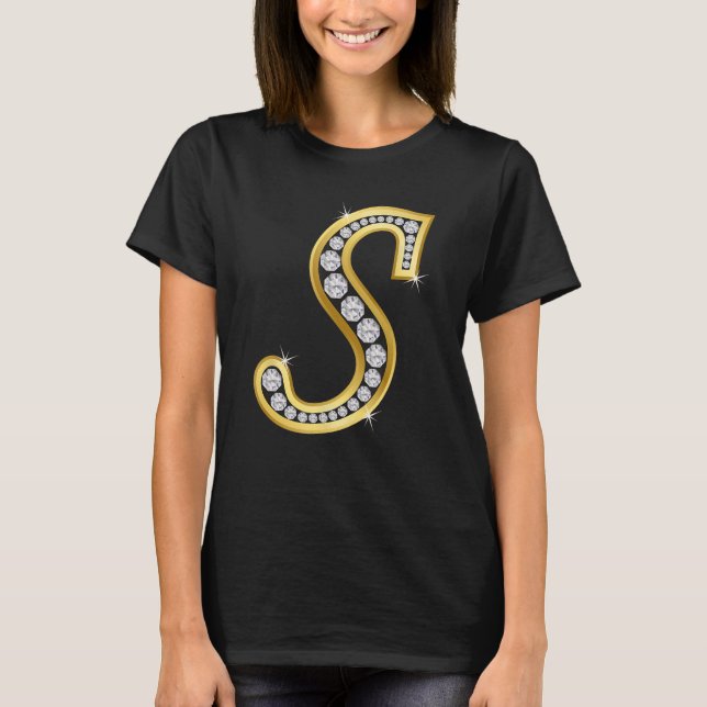 Luxury Mongram initial brev s, guldbrev s. T Shirt (Framsida)