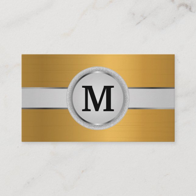 Luxury Monogram Band | Metallic Guld Brushed Visitkort (Framsida)