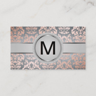 Luxury Monogram Band   Metallisk Ro Guld Damask Visitkort