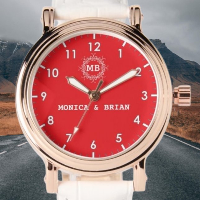 Luxury Monogram couple names red Armbandsur (Skapare uppladdad)