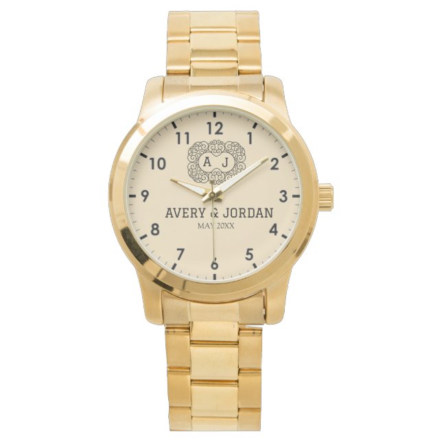 Luxury monogram cream couple names initials armbandsur (Framsida)