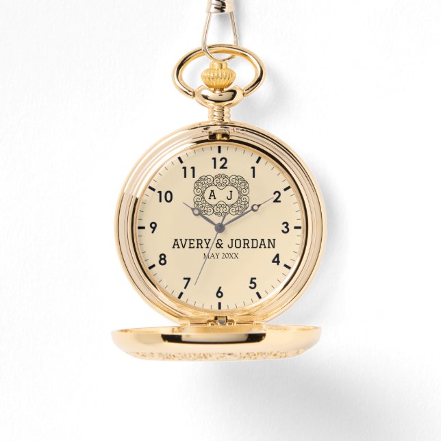 Luxury monogram cream couple names initials  armbandsur (Framsida)