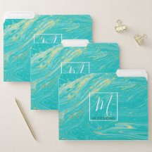 Luxury Monogram Elegant Marble Blue Guld Business