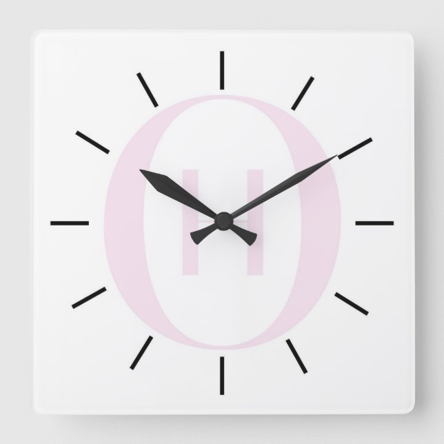 Luxury Monogram Initial Wall Clock Fyrkantig Klocka (Framsida)