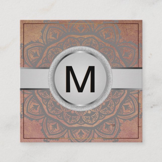 Luxury Monogram | Mandala Mönster Fyrkantigt Visitkort (Framsida)