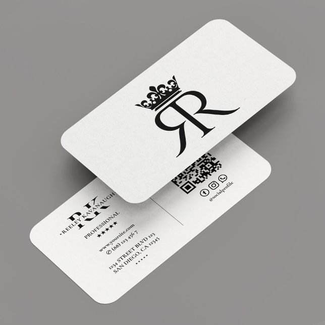 Luxury Monogram R Krona Black White Modern Visitkort (Luxury Monogram R Crown Black White Modern Business Card
)