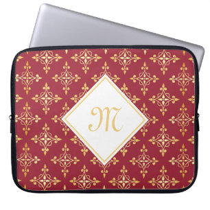Luxury Monogram Red and Guld Quatre Blommigt Laptop Sleeve