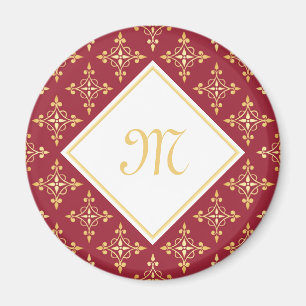Luxury Monogram Red and Guld Quatre Blommigt Magnet