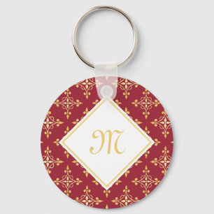 Luxury Monogram Red and Guld Quatre Blommigt Nyckelring