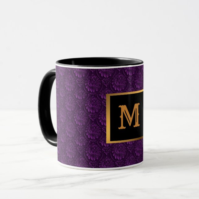 Luxury Monogrammed Lila Blommigt Mugg (Framsida vänster)