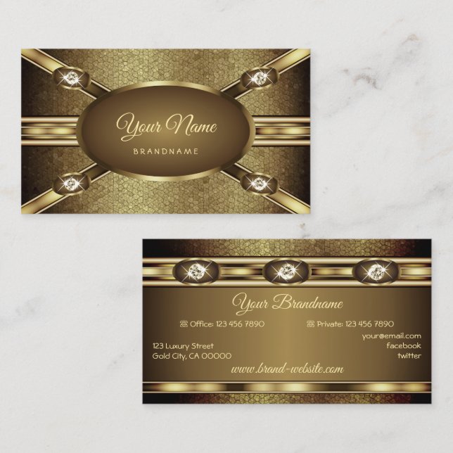 Luxury Mörk Guld Effects Elegant Shimmery Diamonds Visitkort (Fram/baksida)