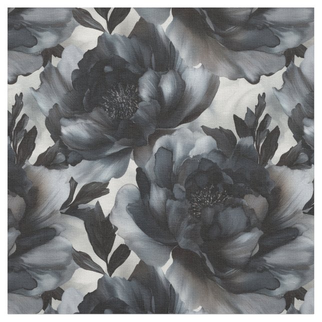 Luxury Mörk Peonies Fabric Tyg (Närbild)