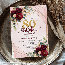 Luxury Mörk Red Guld Ro 80 Birthday Inbjudningar