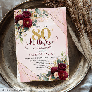 Luxury Mörk Red Guld Ro 80 Birthday Inbjudningar