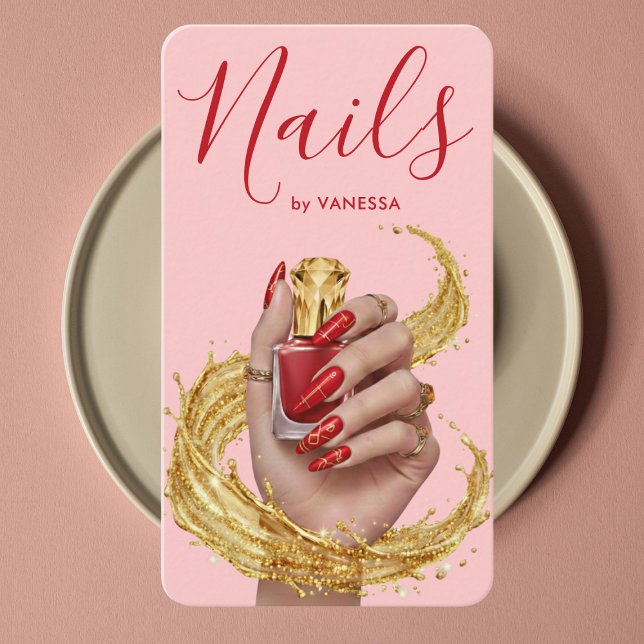 Luxury Nail Artist Manicurist Pink & Gold Nail Art Visitkort (Skapare uppladdad)