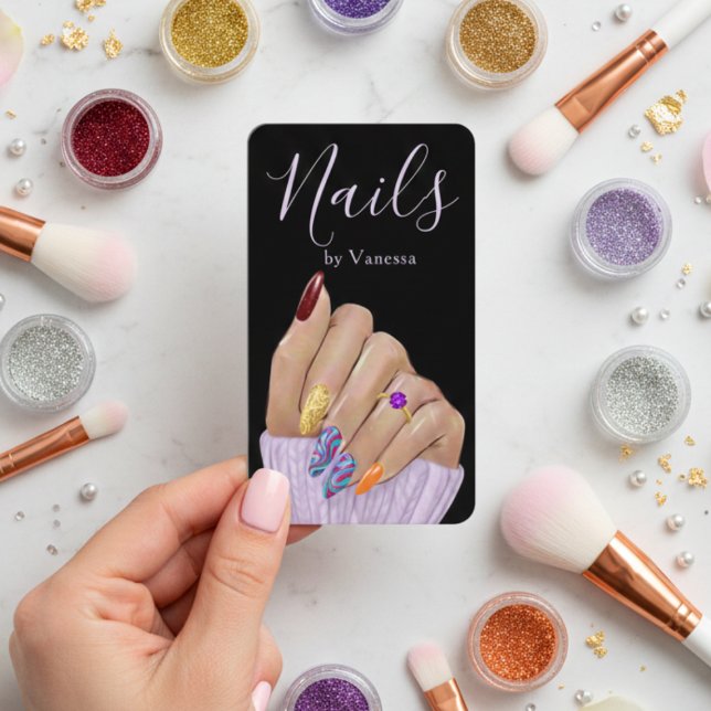 Luxury Nail Salon QR Code Modern Nail Tech Visitkort (Skapare uppladdad)