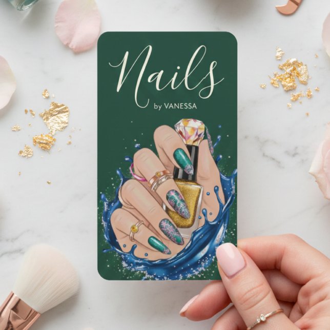 Luxury Nail Studio Dark Green Manicurist Artist Visitkort (Skapare uppladdad)