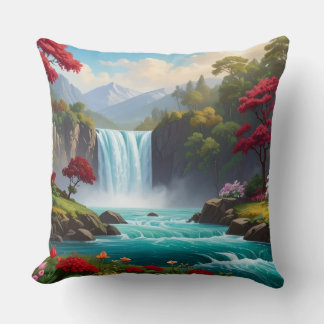 Luxury Nature Waterfall Throw Pillow -Scenic décor Kudde