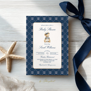Luxury Nautical Nalle Baby Shower Boy Inbjudningar