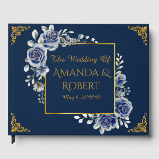 Luxury Navy and Gold Floral Wedding Guest Book Gästböcker