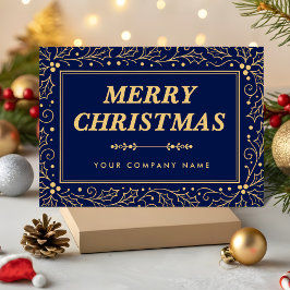 Luxury Navy Blue & Antique-Gold Business Christmas Julkort