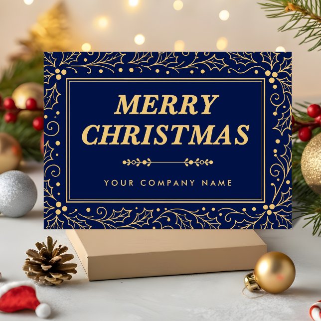 Luxury Navy Blue & Antique-Gold Business Christmas Julkort (Skapare uppladdad)