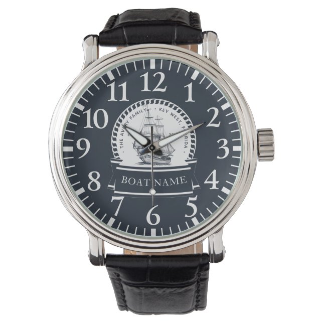 Luxury Navy Blue Boat Family Namn Armbandsur (Framsida)