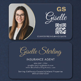 Luxury Navy Blue Gold Insurance Representative Visitkort