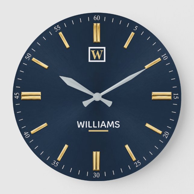 Luxury Navy Blue & Gold Minimalist Stor Klocka (Framsida)