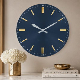 Luxury Navy Blue & Gold Minimalist Stor Klocka