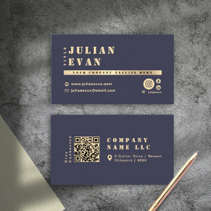 Luxury Navy Blue & Guld Shiny Bold Typography Visitkort