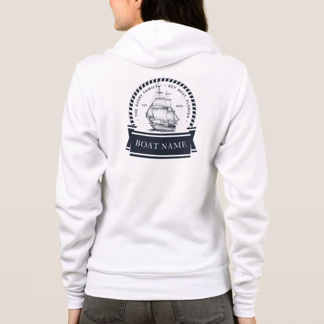 Luxury Navy Blue Nautical Boat Namn T Shirt (Baksida)