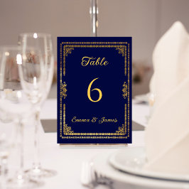 Luxury Navy Blue och Guld Ram Bröllop Bordsnummer