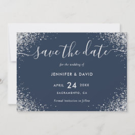 Luxury Navy Blue och Silver Glitter Bröllop Spara Datumet