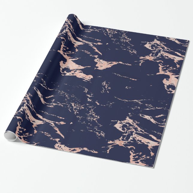 Luxury Navy Blue Ro Gold Foil Marble Presentpapper (Utrullad)