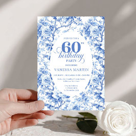 Luxury Navy Blue Roses Toile 60th Birthday Invite Inbjudningar