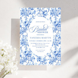Luxury Navy Blue Toile Roses Bridal Shower Invites Inbjudningar